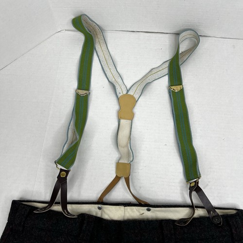 Pantalone lana vintage Woolrich a quadri spesso pesante con bretelle grigio taglia 40 - Foto 5 di 9