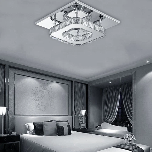 Crystal Ceiling Light LED Lamp Light Room Chandelier Living Pendant LED Square - Picture 4 of 14