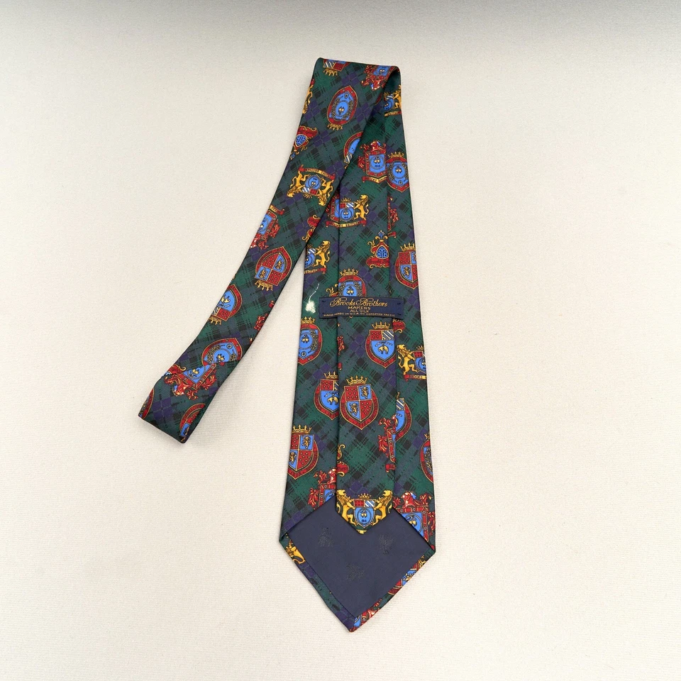 Corbata de seda Brooks Brothers reloj negro escudo de armas a cuadros leones logotipo polar dorado Foto 4 de 4