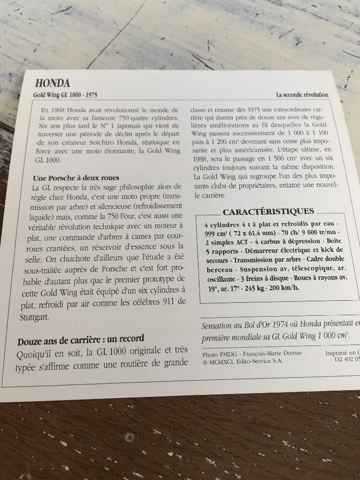 Honda 1000 Gl Goldwing 1975 GL1000 Tarjeta Colección Moto Atlas Japón - Imagen 2 de 2