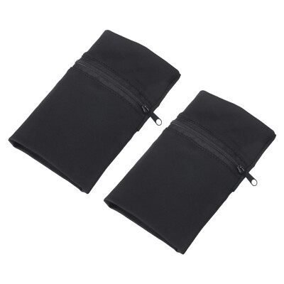 2Pcs Wrist Pouch Wrist Wallet Sports Wristband Wallet with Zipper Black