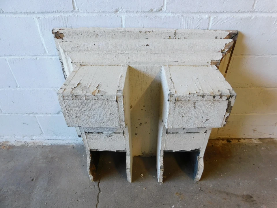 1800's Antique Wooden Double CORBEL / Bracket White VICTORIAN Style Large ORNATE Foto 3 de 4