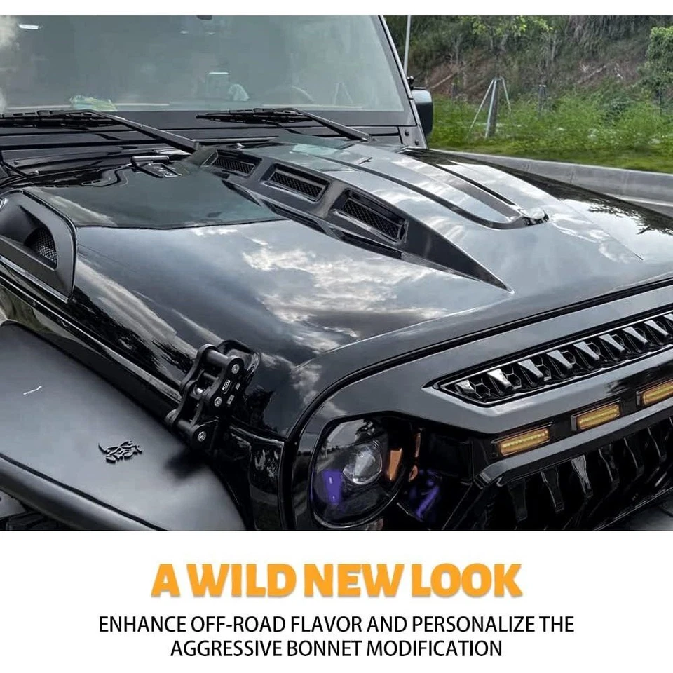 Avenger Style Stamped Steel Hood for 2007-2018 Jeep Wrangler JK JKU,Black Foto 2 de 4