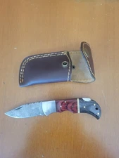 JW Steel Crafts Damascus Pocket Knife Rose Wood & Dark Wood Handle