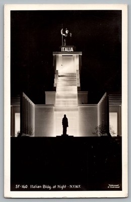 Italian Building at Night New York World s Fair 1939 RPPC Real Photo Underwood