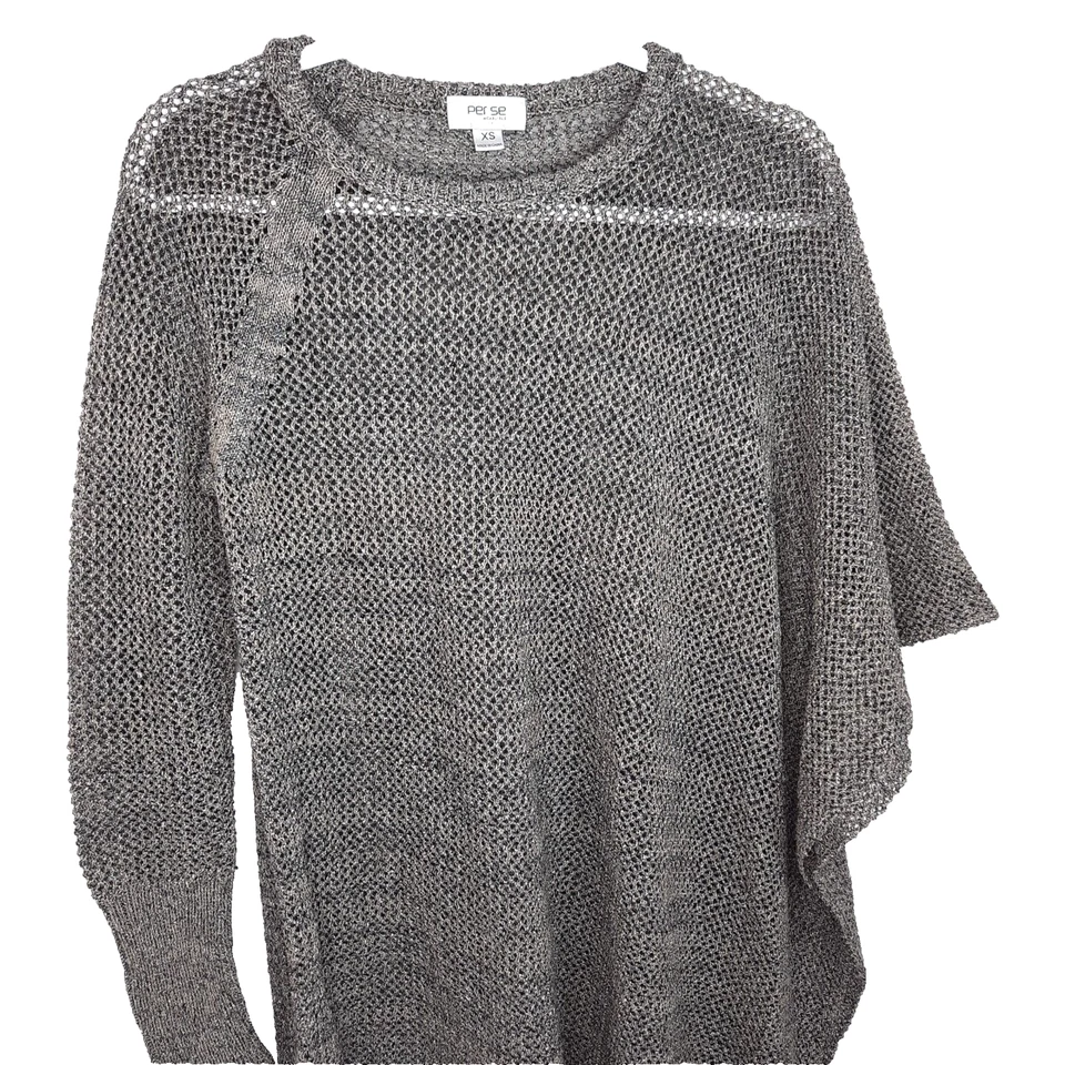 Per Se Asymmetric Sleeve Poncho Sweater Size XS Open Knit Gray Fairy Grunge Boho - Image 3 of 4