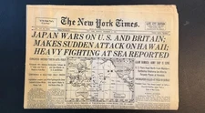 Pearl Harbor World War II Newspaper New York Times December 8, 1941, Full paper