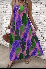 Purple Tropical Palm Print Maxi Dress NEW Plus Size 18 20 22 Summer Holiday
