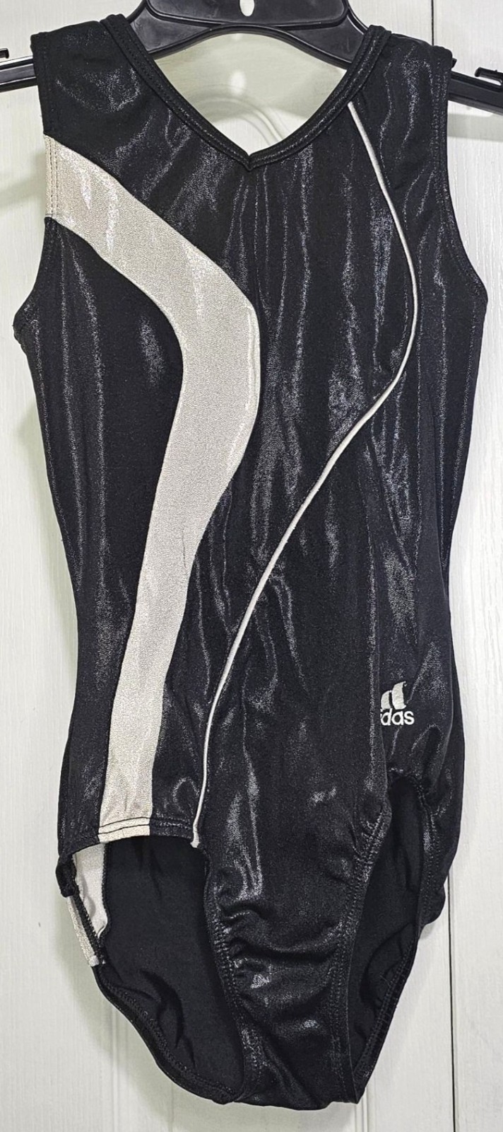 Gk Elite Adidas Gymnastics Leotard Competition Black Silver Stripe Tank Adult SM