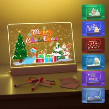 Acrylic Dry Erase Board with Light Up,11.8 x 7.9 inch LED Note Board with 7-C...