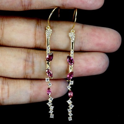 925 Sterling Silver Earrings Pear Rhodolite Garnet 5x3mm Gemstone Jewelry