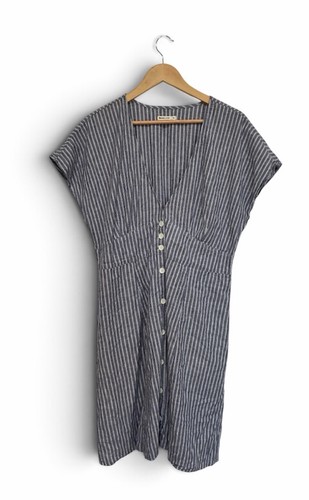 Marine Layer Camila Stripe Hemp Blend Dress blue white striped Button front XL