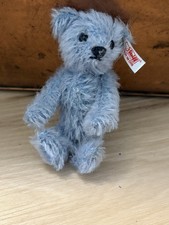Steiff Mini Blue Mohair Teddy Bear Ear Tag Button Under 6 in