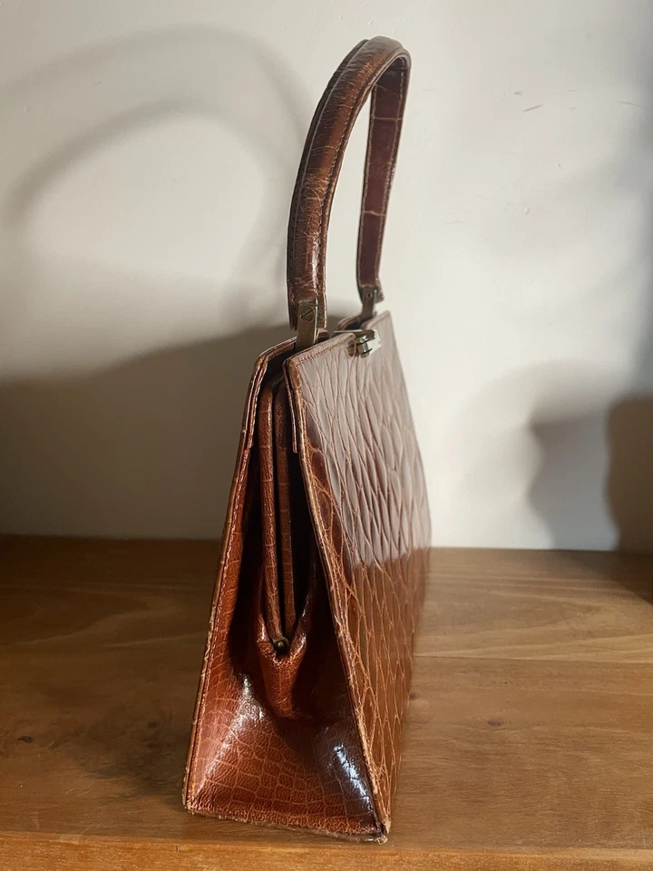 Adorable Sac en cuir crocodile véritable marron vintage - Photo 4/4