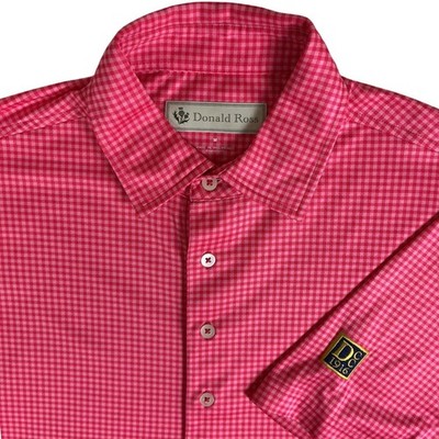 Donald Ross Polo Shirt Mens Medium Pink Gingham Check Short Sleeve DCC 1916 Golf