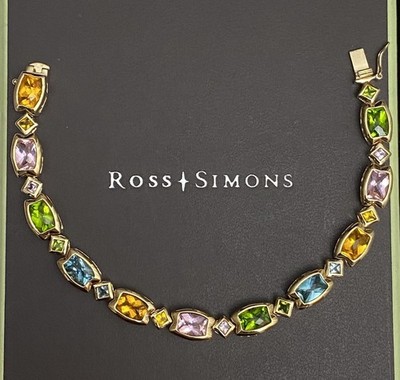 Vintage Ross Simons Multi Edelstein Armband 18K Gold über Sterlingsilber Größe 7