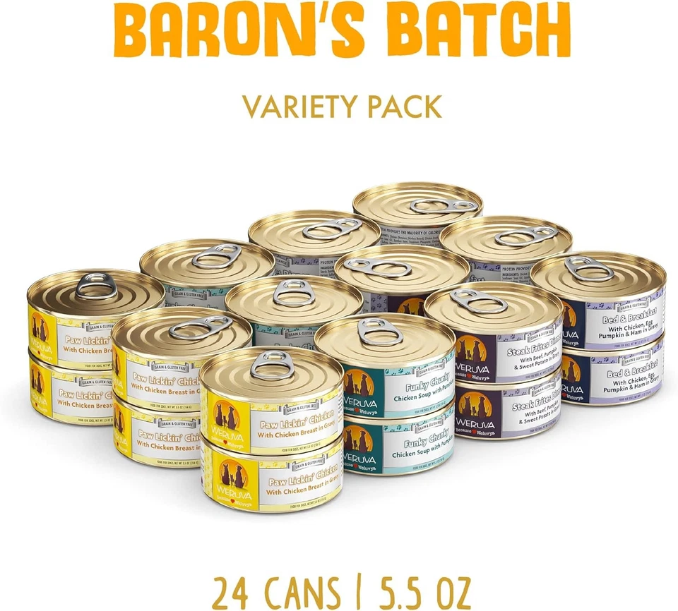 Comida clásica para perros, paquete de variedad, lote Baron's, comida húmeda para perros, latas de 5,5 oz (paquete de 24) Foto 2 de 4