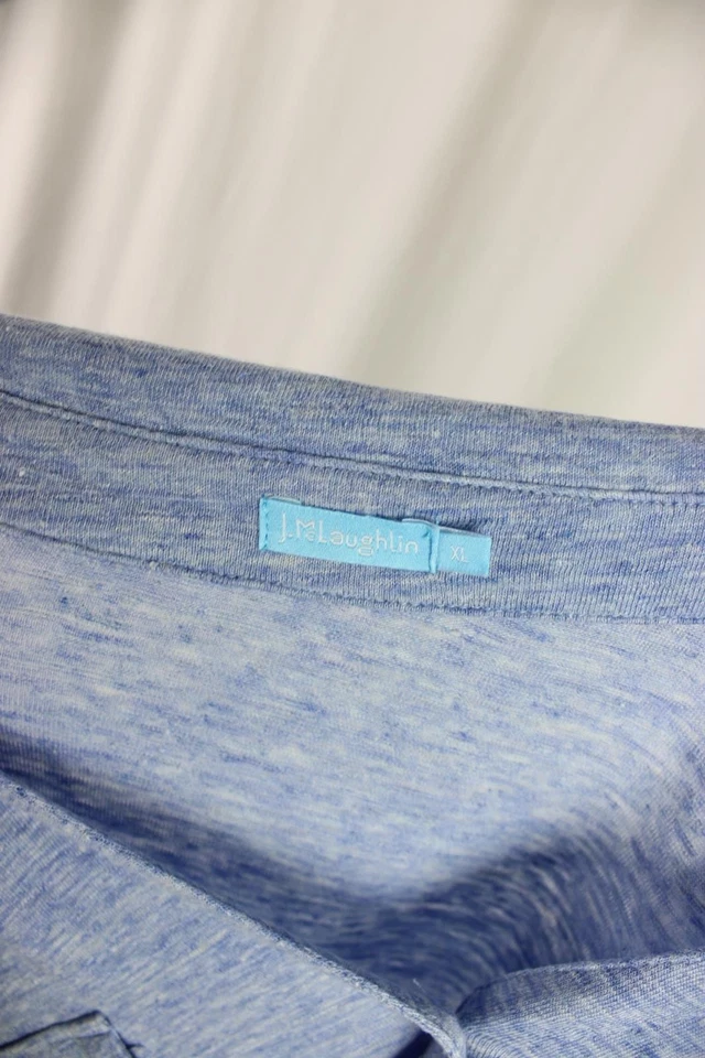 Top para mujer J. McLaughlin azul mezcla de lino manga larga con botones talla XL Foto 3 de 4