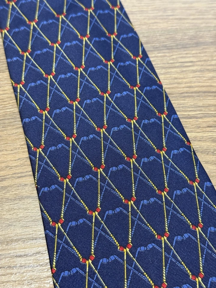 Cravatta Tie Rack in seta Vintage Nos Tie Rack silk tie blue New Old Stock golf - Immagine 2 di 4
