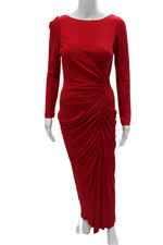 Badgley Mischka Women Maxi Dress Red Boat Neck Long Sleeve Viscose Size 2