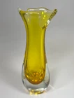 Murano Fifi 9.5” Yellow Art Crystal Glass Vintage Vase MCM Modern Made in Italy