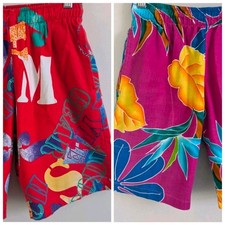 2 Pair 80s Jams World Surf Line Drawstring Hawaiian Shorts Kids Boys Girls 10 12
