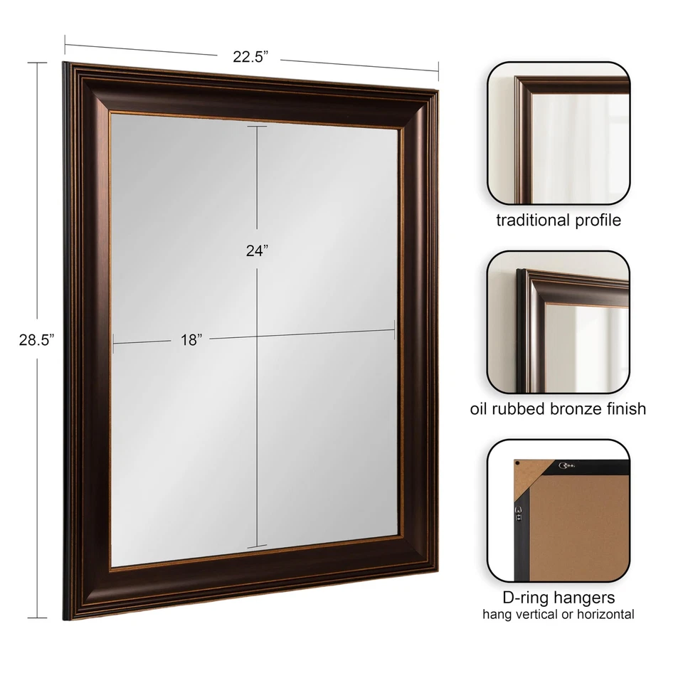 Galiano Traditional Framed Rectangle Bathroom Vanity Mirror, 23 x 29, Bronze,... - Image 2 of 4