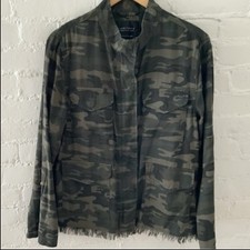 Sanctuary Utility Jacket Womens S Fringe Hem Lightweight Camo Roll-Tab Sleeve
