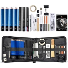 50 Pack Drawing Set Sketching Kit, Pro Art Supplies with 3-Color Sketchbook, ...