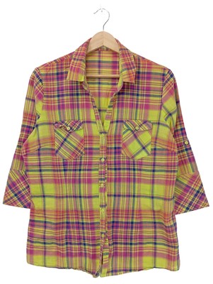 MORE & MORE Hemd-Bluse Damen Bluse Gr. DE 44 blassgelb-pink-blau Casual-Look