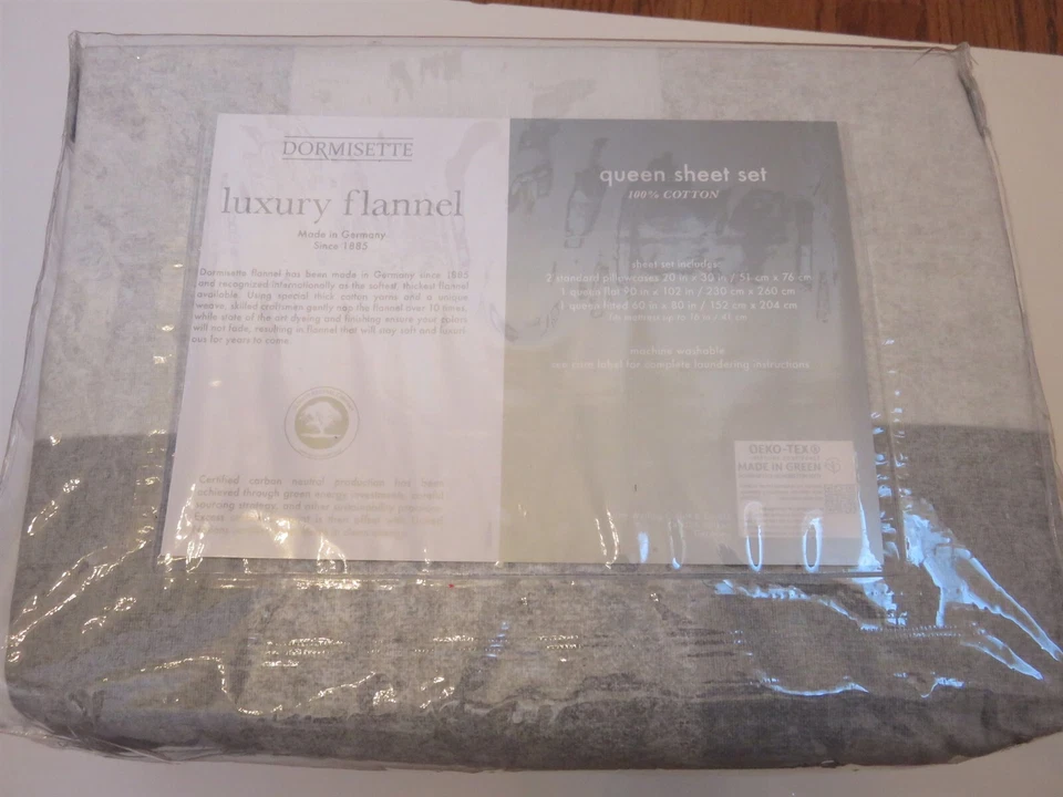 Juego de sábanas Dormisette de lujo de franela de algodón alemán 4P Queen gris a cuadros Foto 4 de 4