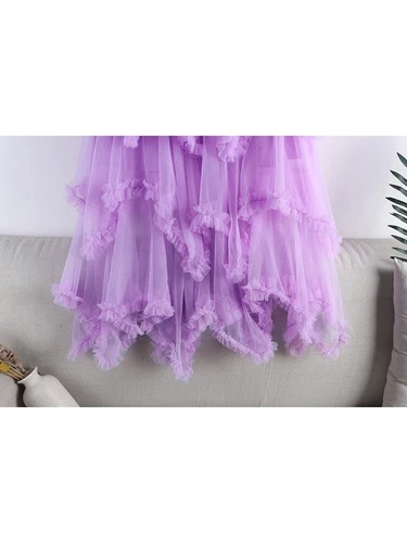 Tulle Long Dress for Women 2023 Summer Cute Irregular Mesh High Waist Maxi Skirt - Bild 4 von 33