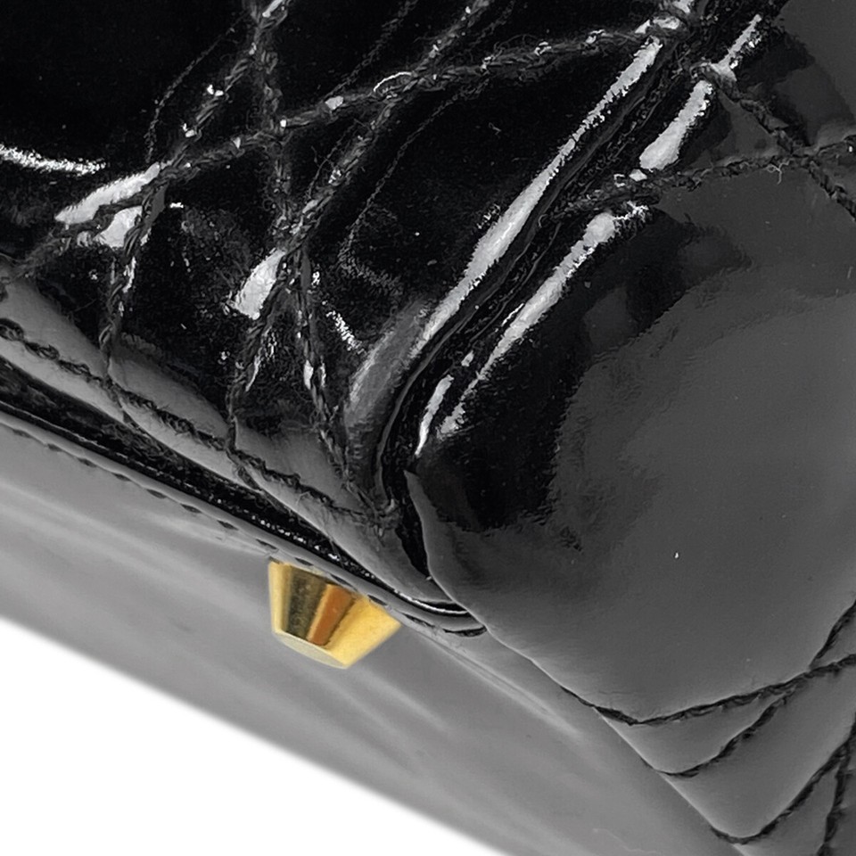 Christian Dior Lady Dior Canage enamel Hand Bag Patent leather Black