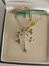 Sterling Silver Tree with Connemara Marble 3 Leaf Clovers J.C. Walsh & Sons NEW