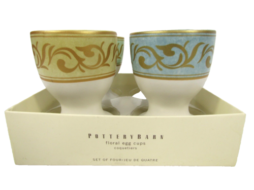 *NEW* Pottery Barn Set of 4 Floral Egg Cups New In Original Opened Box - Picture 1 of 10