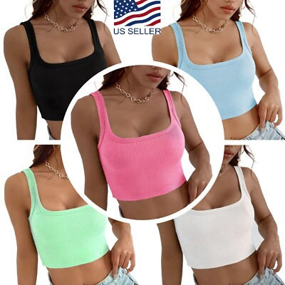 #ad BYND AVG Womens Ribbed Crop Tank Top Scoop Neck Sleeveless Fitted Sexy Gym $9.99