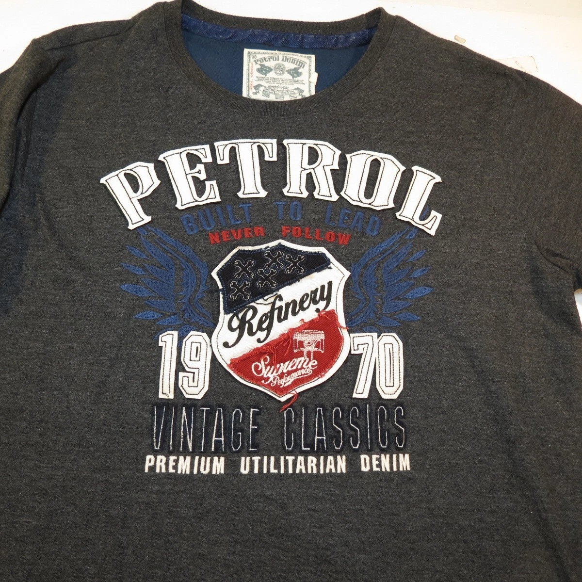 PETROL DENIM BUILT TO LEAD MOTORCYCLE BIKER TEE T SHIRT Mens XL Gray