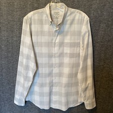 J Crew Shirt Mens Medium Gray White Stretch Secret Wash Shirting Organic Cotton