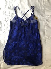 NWT Vintage Inner Most Silky Nightie Sheer Slip Dress Chemise Cobalt Blue Small