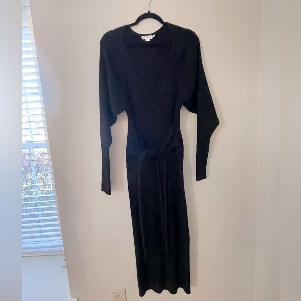 good american knit dress Long Sleeve Sleek Belted Body Ribbed Black Size S/M Midi dress