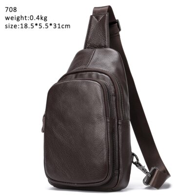 Men Chest Bag Genuine Leather Shoulder Messenger Sling Passport