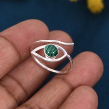 Natural Malachite Evil Eye Ring Silver Adjustable Ring Jewelry