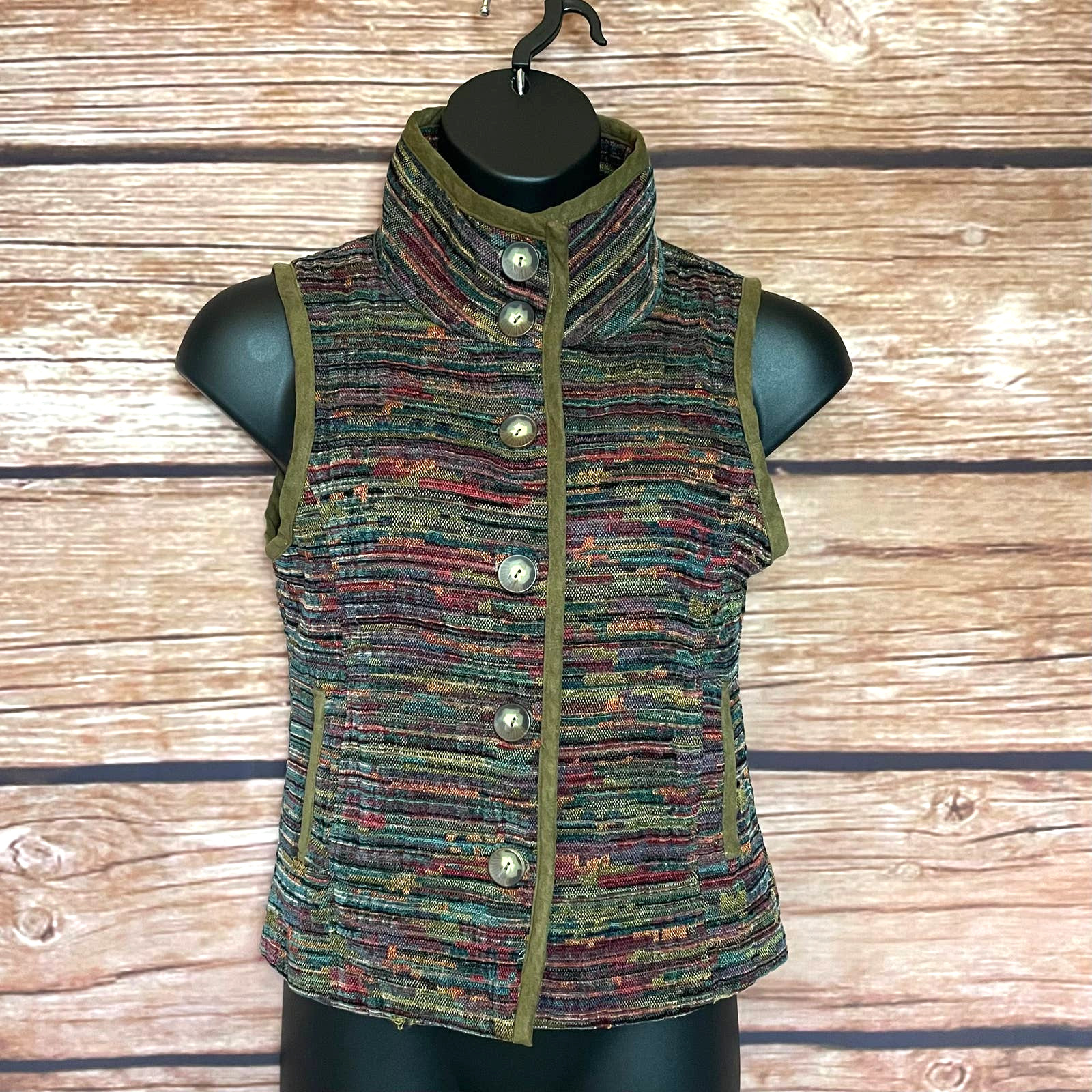 Multi Colored Button Up Vest M Christopher & Bank… - image 1