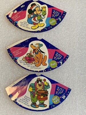 Ferrero 3x Ü-Ei Hütchen: 1 Micky, 7 Pluto & 10 Karlo (C) Disney Ferrero 1989