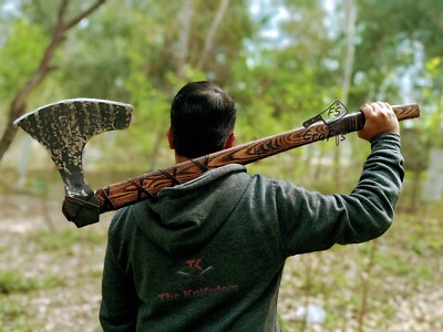 40'' Two Handed Big Viking Battle Axe Hand Forged Huge Ragnar Axe Dane War Axe
