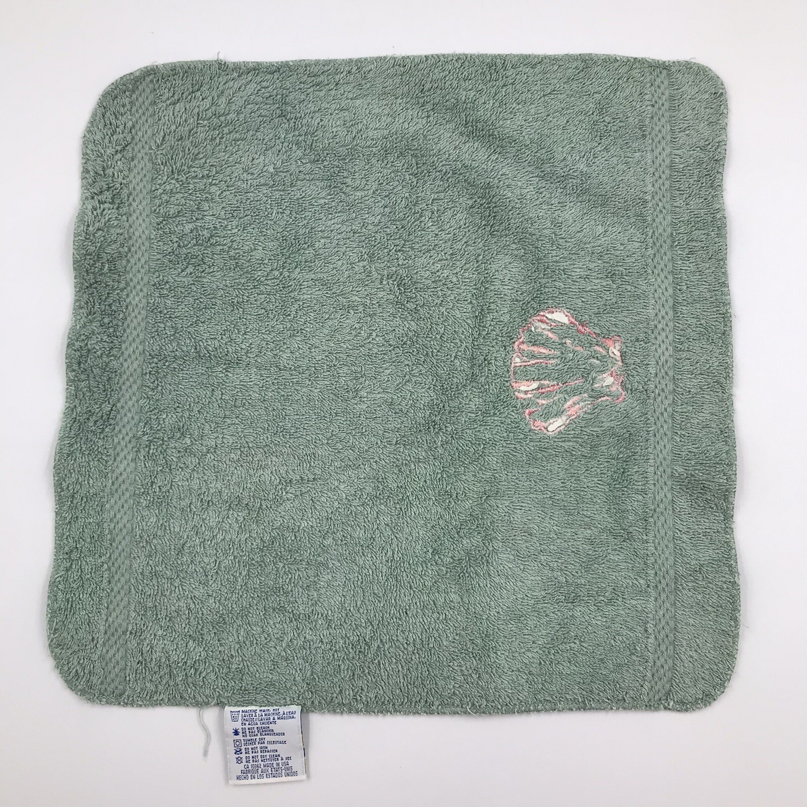 Fieldcrest Royal Velvet Seashell Washcloth Vintage 80s 90s Green Towel