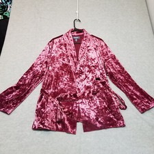 Modcloth Smoldering Smoking Jacket Crushed Velvet Tie Red Velvet Pink 2xl