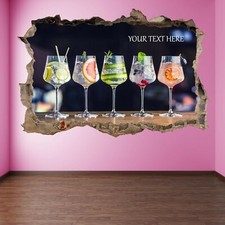 Cocktails Wall Art Stickers Decal with Personalised Text Pub Bar Decor HG11
