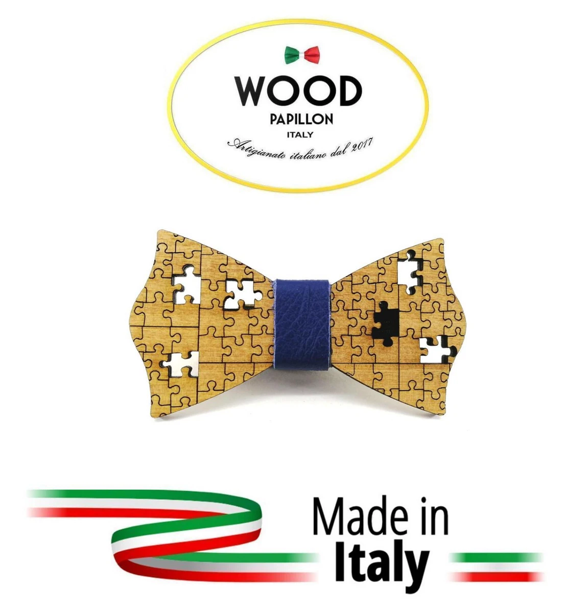 Papillon In Legno Artigianale Per Uomo – Regolabile Con Pelle – Fatto A Mano – Accessorio Cerimonia