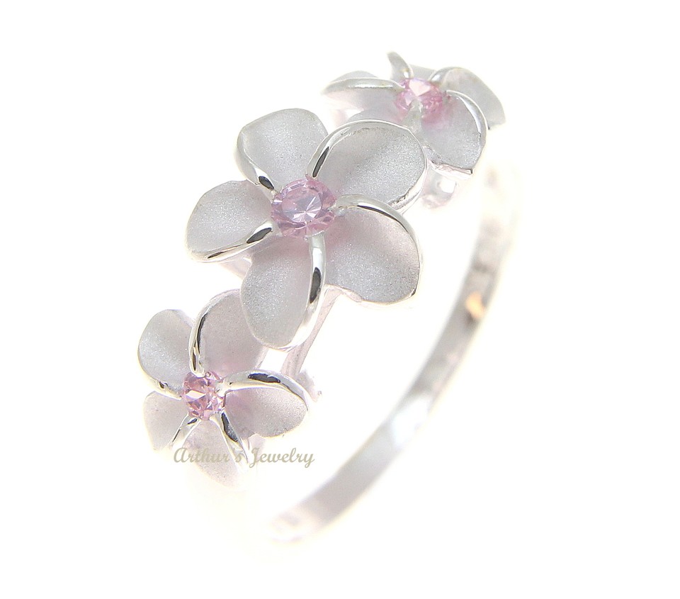 Hawaiian Jewelry 925 Sterling Silver 2-tone Rhodium Plumeria